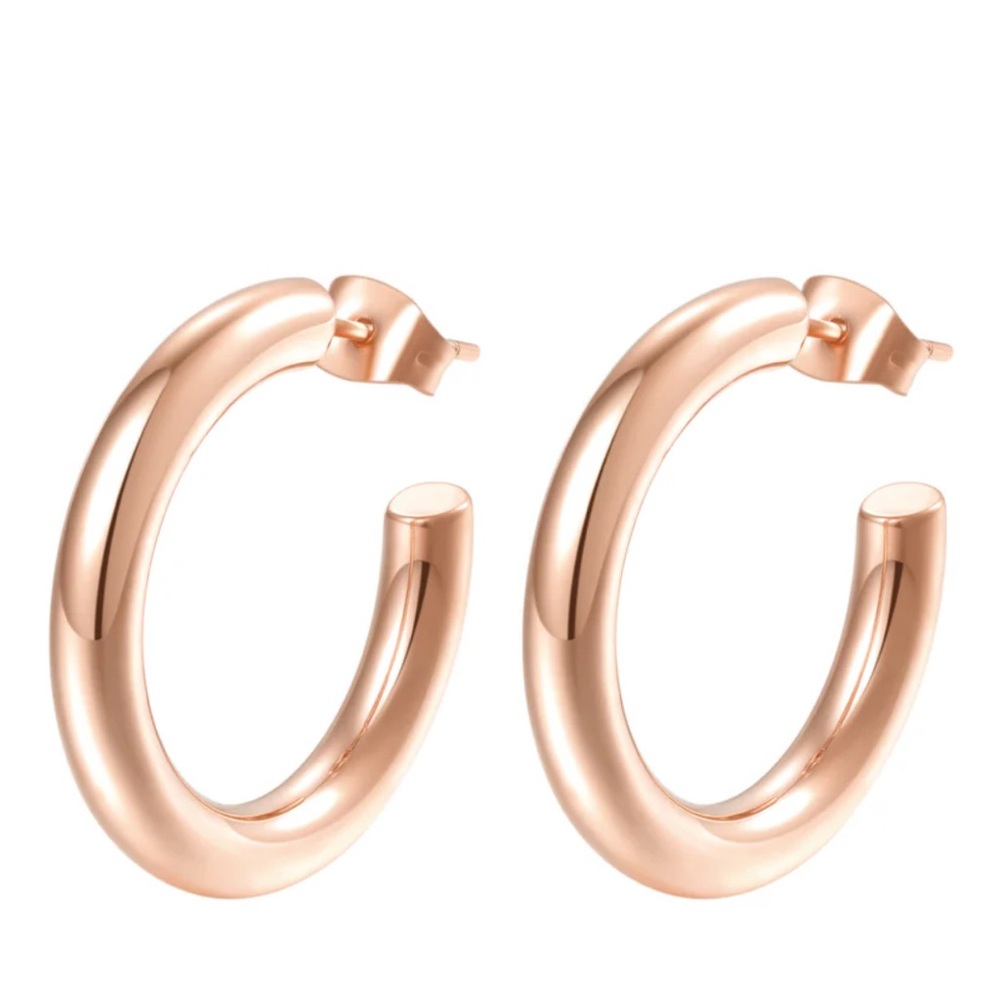 PAVOI Rose Gold 14K Hoop 30mm Earrings Post Style NIB
